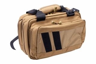 The Specialist Mini Range Bag in Dark FDE from Savior Equipment has zippered compartments.